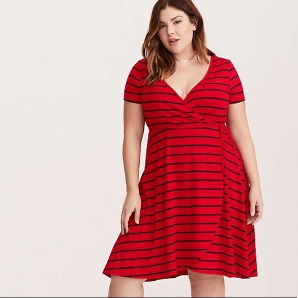 plus size striped wrap dress